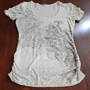 Maurices Cream Lace Sleeve Tee
